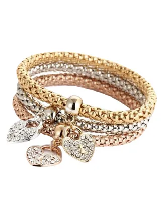 3-Piece Alloy Rhinestone Charm Bracelet Set 