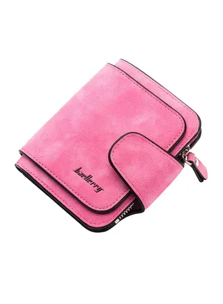 PU Leather Zipper Short Wallet Pink 