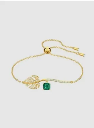Chomel Leaves Element Green Diamond Rhodium Plated Bracelet 