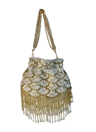 Embroidered Shell Shape Pearl Potli 