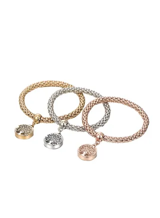 3-Piece Tri-Tone Stretch Charm Bracelet 