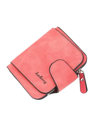 PU Leather Zipper Short Wallet Red 