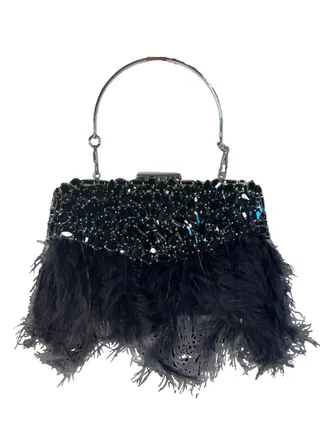 Square Lock Rhinestone Feather Clutch 