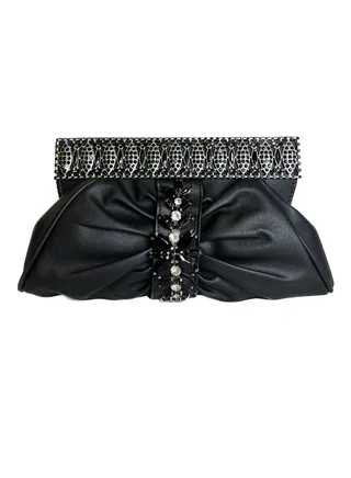 Leather Rhinestone Clutch 