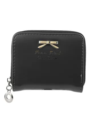 Leather Zip Around Coin Purse Black 