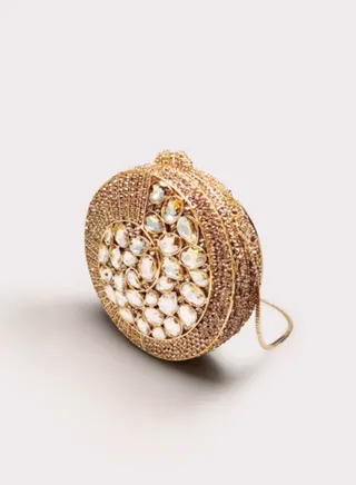 Luxury Teal Crystal Encrusted Conchos Small Round Bag Gold Super Glitter Evening Clutch Bag Party Bag 