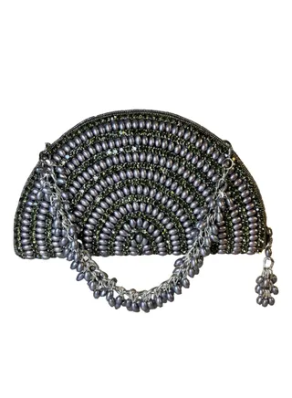 Beaded Half Moon Shape Clutch 