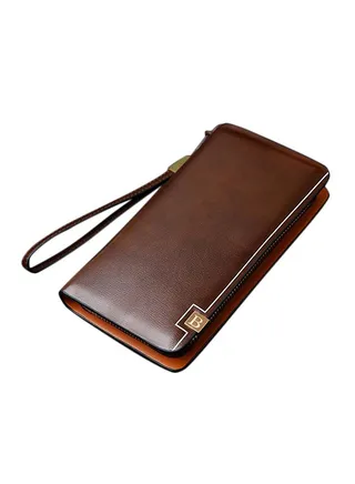 Leather Zip Around Wallet Brown 