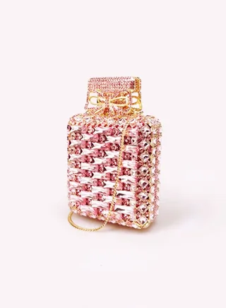 Luxury Pink Crystal Bow Super Shiny Evening Bag Mini Bags Women Banquet Exquisite Clutch Bag 