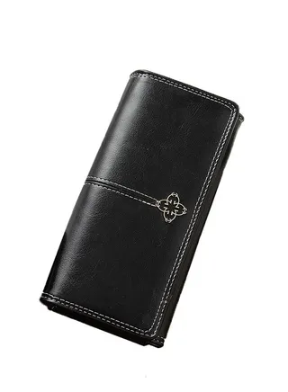 Long Vintage PU Leather Wallet Zipper Large Capacity Multi-Slot Black Clutch 19*10*4 