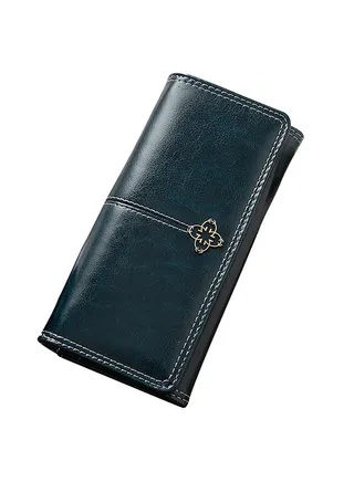 Long Vintage PU Leather Wallet Zipper Large Capacity Multi-Slot Blue Clutch 19*10*4 