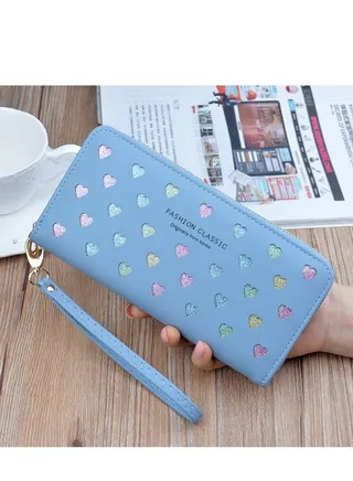 Slim Fashion Long Wallet RFID Blocking Wallet Leather Clutch Phone Bag Lady Purse Handbag Zipper Wristlet Pendant Cellphone Pocket Holster Pouch Card Holder Travel Wallet Case for Women 