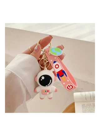 Astronaut Shape Silicone Shockproof Protective Cover Case with Keychain Hook Loop for Apple AirTag Pink 
