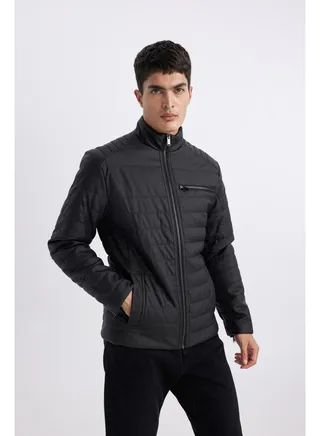 Man Slim Fit High Neck Pu Coat 