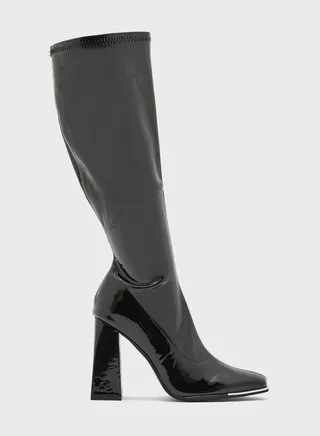 Patent Shoe Detail Knee High Boot