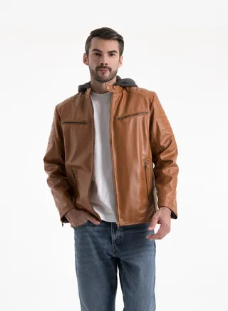 Turkish Leather Jacket  Lined With Fur -With Head Cover 