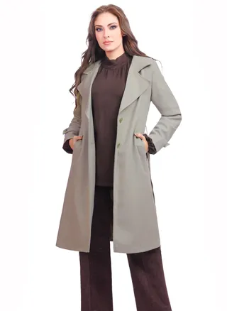 Fully Lined Long Wool Blend Womens Coat With Belt - Grey 