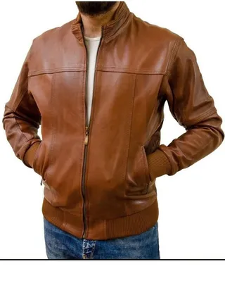 natural leather jacket ,camel color, with elastic bands 
