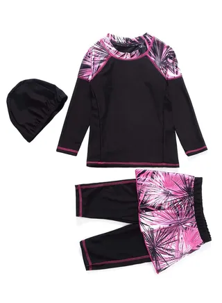 3-Piece Swimsuit Set Black/Pink 