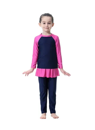 Round Neck Short Sleeves Beachwear Navy/Pink 