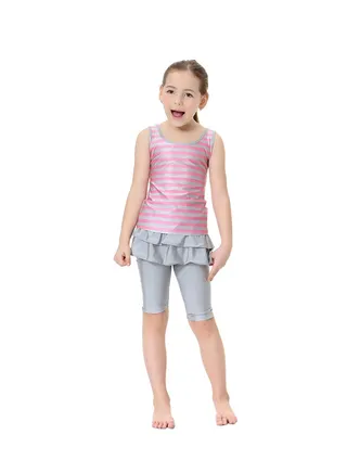 Horizontal Stripe Pattern Swimwear Pink/Grey 