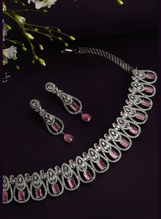 Silver Plated Designer Stone Necklace Set