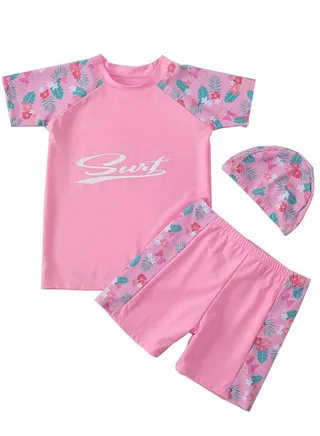 3-Piece Girls Swimsuit Swimsuit Set Pink 