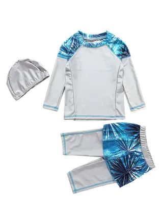 3-Piece Swimsuit Set Grey/Blue 