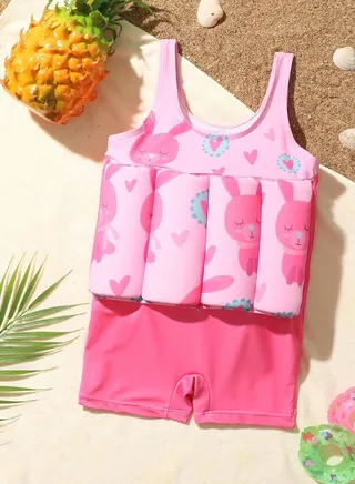 Girl's Swim Suit Printed carton Rabbit Adjustable One Piece Swimwear Floating Vest for Kids Swimming Learner Protection and Flotation Training at Sea, Beach and Pool 