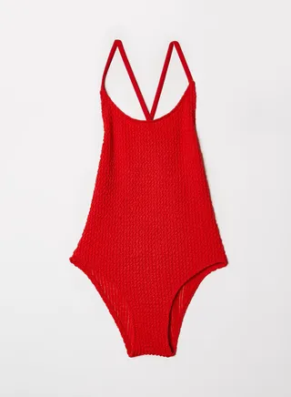 Kids Textured Swimsuit Red 
