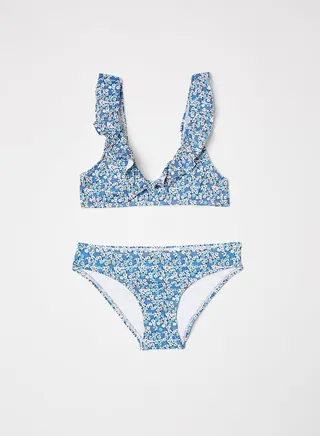 Kids/Teen Floral Print Bikini Blueblack 