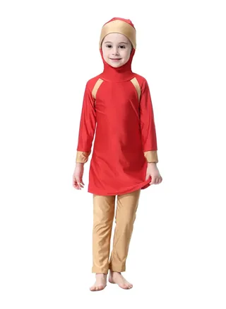 Islamic Swimwear Burkinis with Hijab Red/Beige 