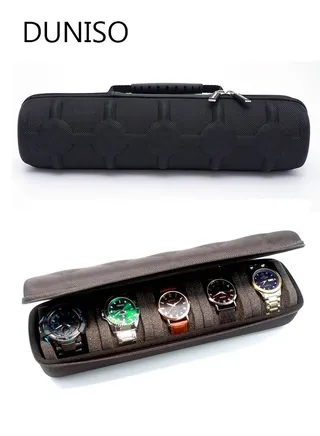 Watch Roll Travel Case Organizer For 5 Watches, Storage Organizer And Display With Innovative Watch Pillow, Fit Large Up To 60mm Faced Watches (Black, 5Slot) 