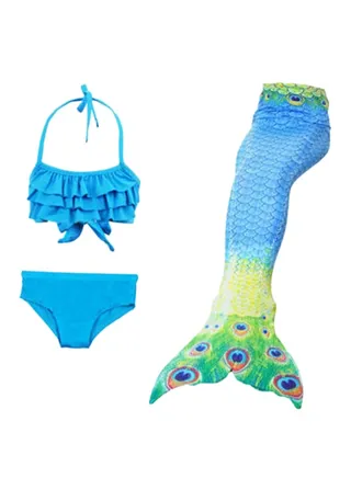 2 Piece Aqua Queen Mermaid Tail With Monofin Set Blue 