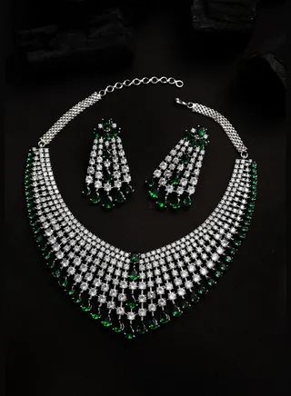 Silver Plated Designer Stone Necklace and Earring Set