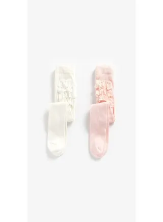 Pink and Cream Frilly Tights 2 Pack 