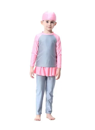 3-Piece Long Sleeve Burkini Grey/Pink 