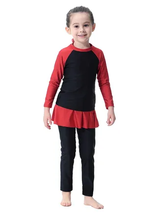 Fast Dry Round Neck Swimsuit Black/Red 