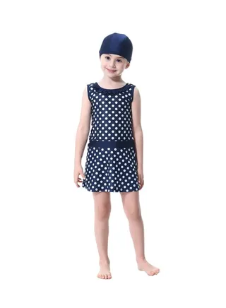 2-Piece Sleeveless Round Neck Burkini Navy/White 