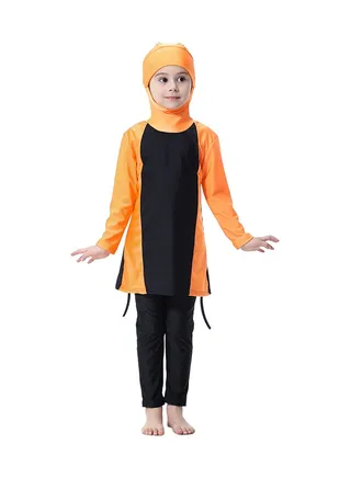 2-Piece Hooded Burkini Set Orange/Black 