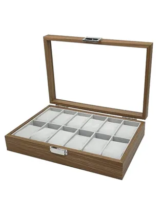 Watch Box, Watch Case for Men Women with Large Glass Lid, Wooden Watch Display Storage Box with 12 - Slots 