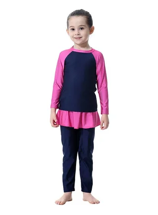 Fast Dry Round Neck Swimsuit Navy Blue/Pink 