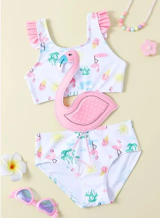 Girl's Swimwear Suit Flamingo bird One Piece for Kids Swimming at Sea, Beach and Pool 