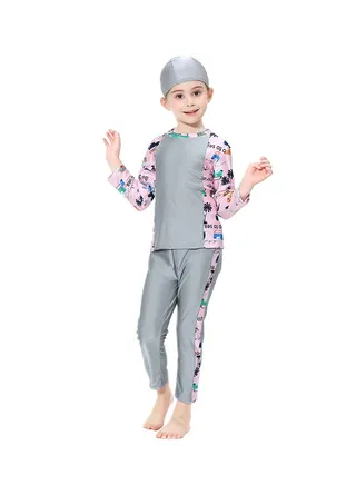 Islamic Swimwear Burkinis with Hijab Grey/Pink 