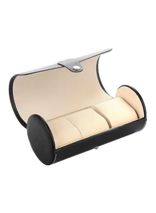 3-Slot Cylinder PU Leather Watch Box 