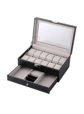 12 Slots Watch Case Organizer With Jewelry Drawer 