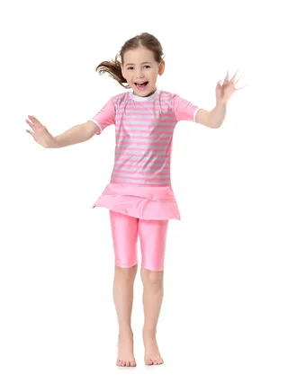 2-Piece Short Sleeve Swimsuit Pink 