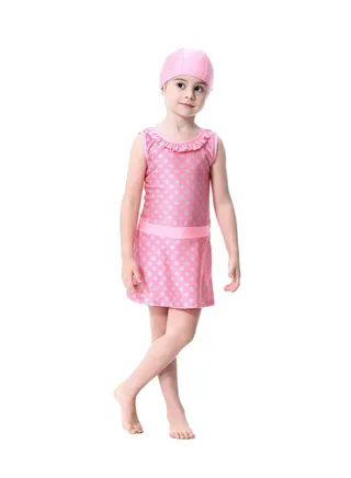 2-Piece Sleeveless Round Neck Burkini Pink/White 