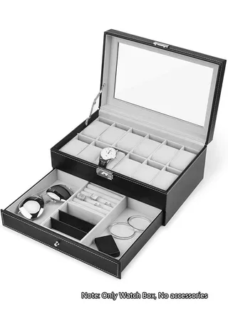 12-Grid Double Layer Watch Storage Box Jewelry Storage Box Black 