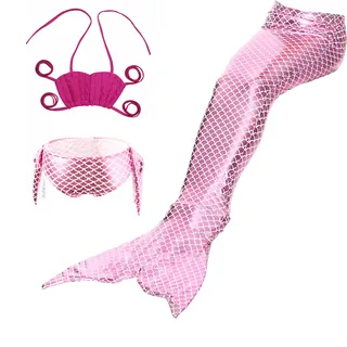 3-Piece Mermaid Swimming Suit With Bikini Set Pink 